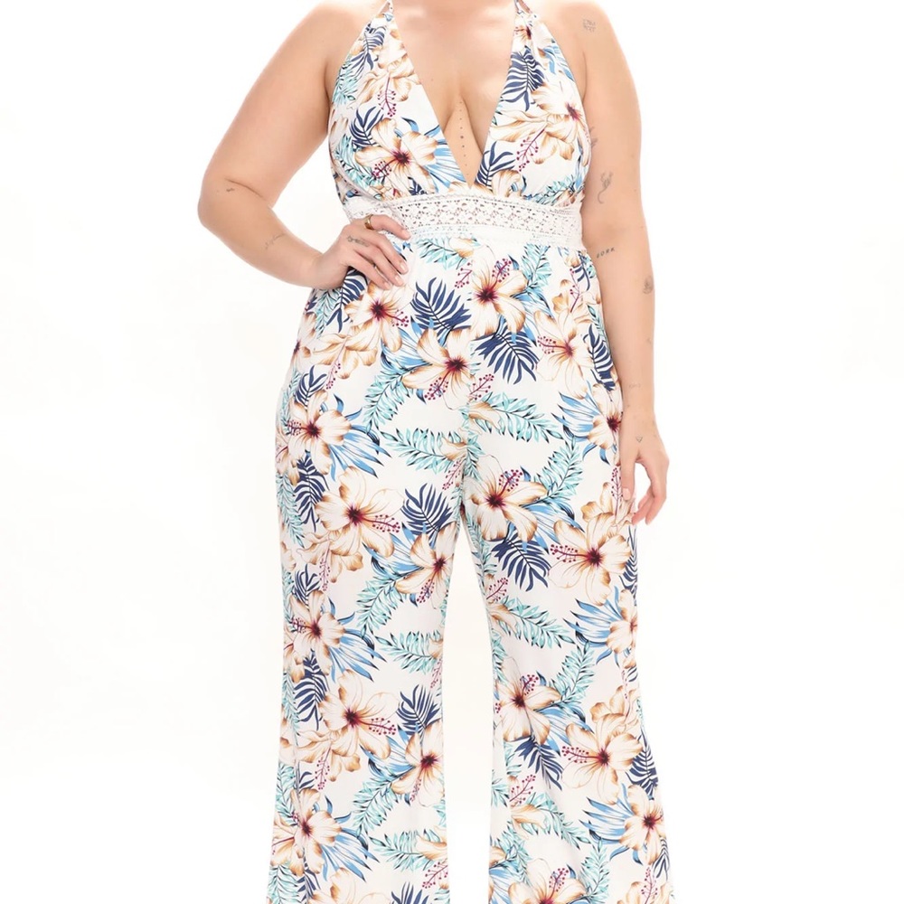 Plus size wide leg halter neck jumpsuit